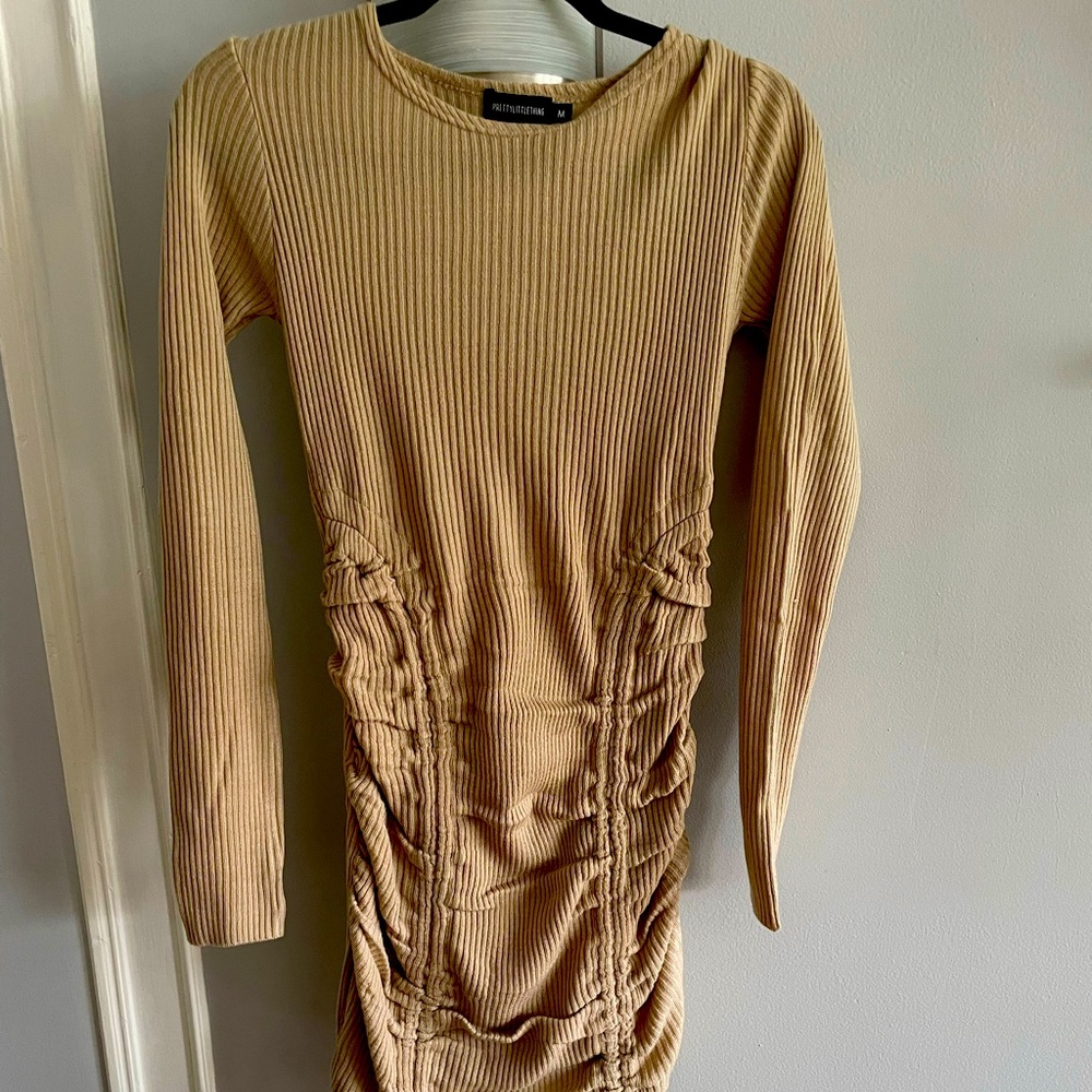Stone Long Sleeve Ruched Knitted Dress